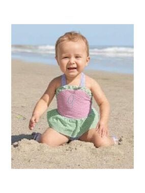 Seersucker Halter Pink, Green, Blue A Monogram Swimsuit Size 6 Months